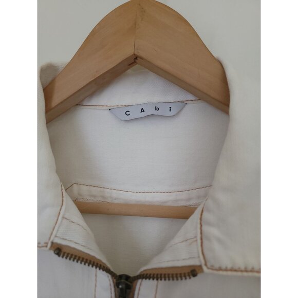CAbi White Denim Jacket With Button Accents & Zippered Pockets Women's Size M - Picture 5 of 8